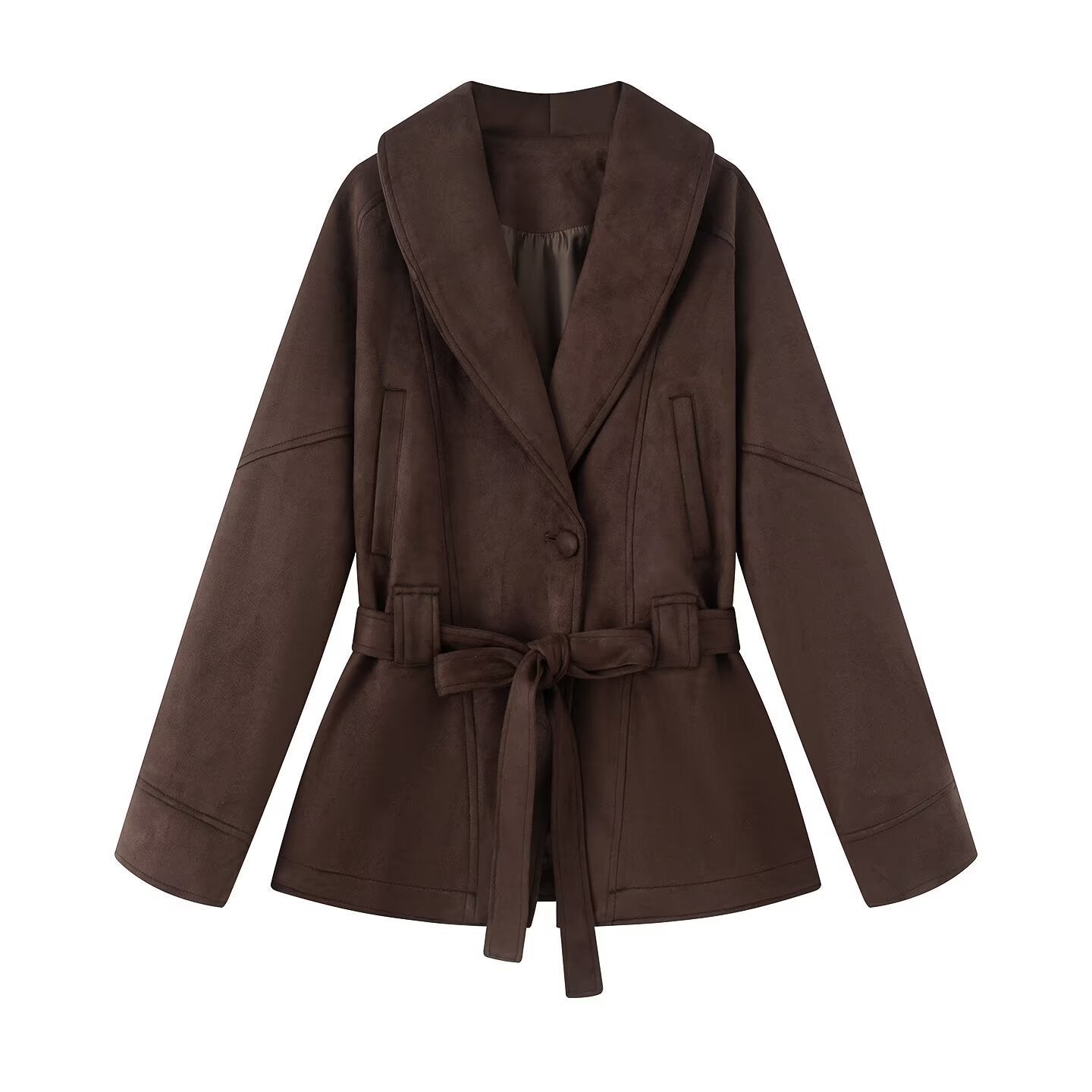 Damen elegante weiche Jacke im Stil eines Blazers mit Taillengürtel WW