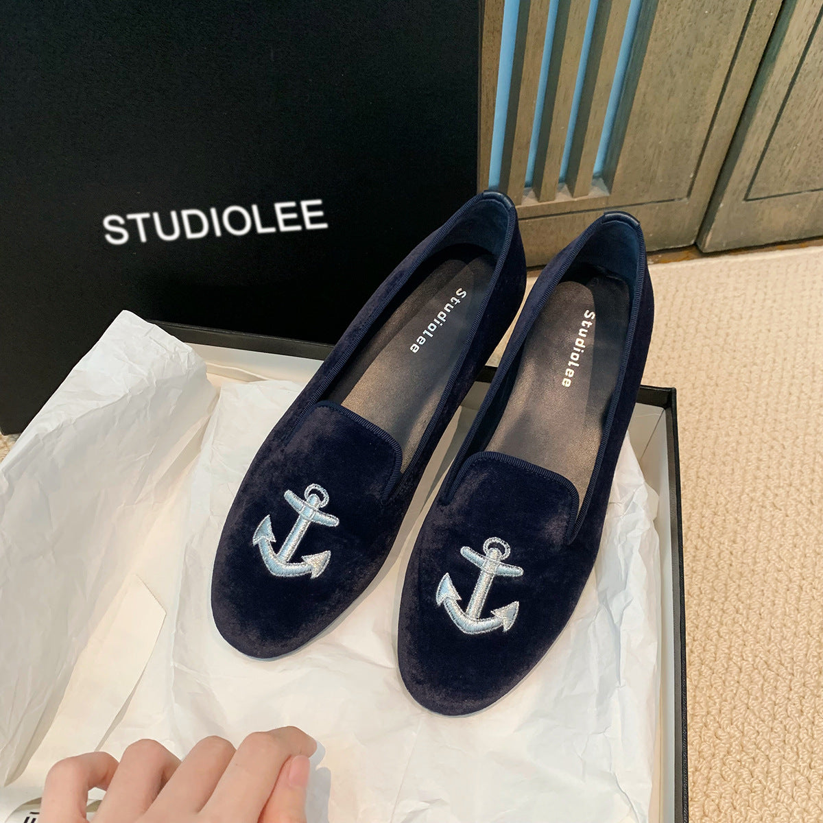 Damen bestickte Samt Slipper WW