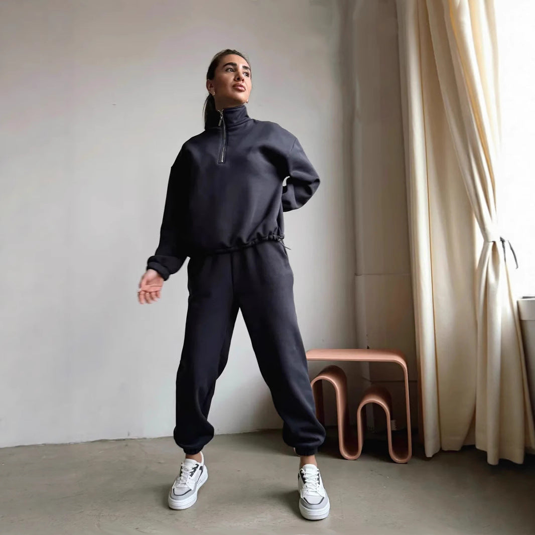 Damen Sportlicher Pullover mit Stehkragen und Reißverschluss WW