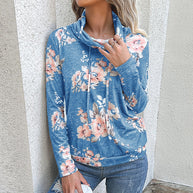 Damen Kapuzenpullover mit floralem Muster und modernem Rollkragen WW