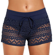 Damen Badeshorts mit attraktivem Häkelmuster und verstellbarem Bund WW