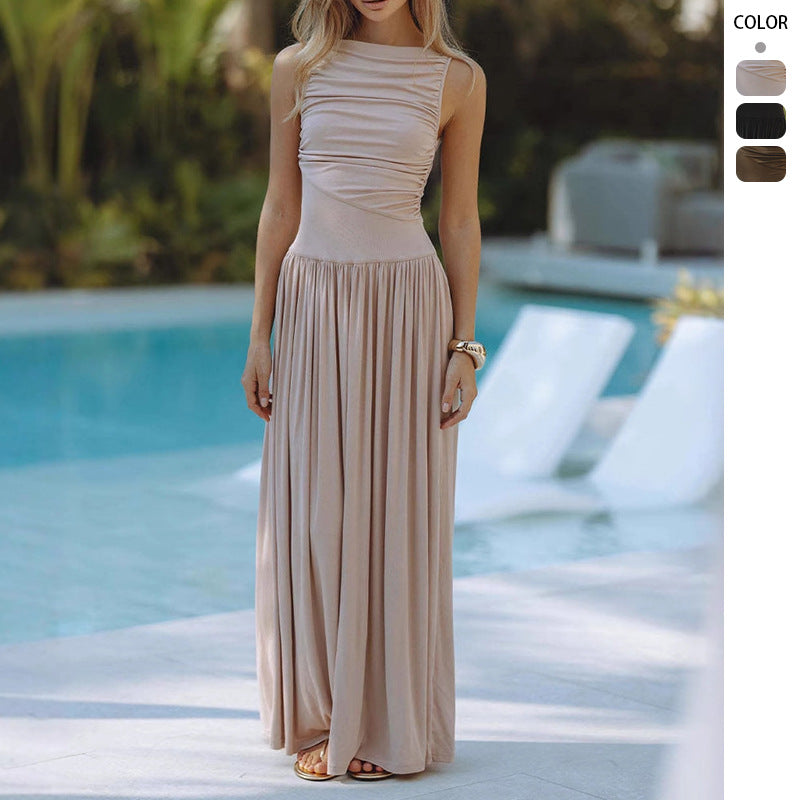 Damen Maxikleid mit figurbetontem Oberteil und fließendem Rock WW