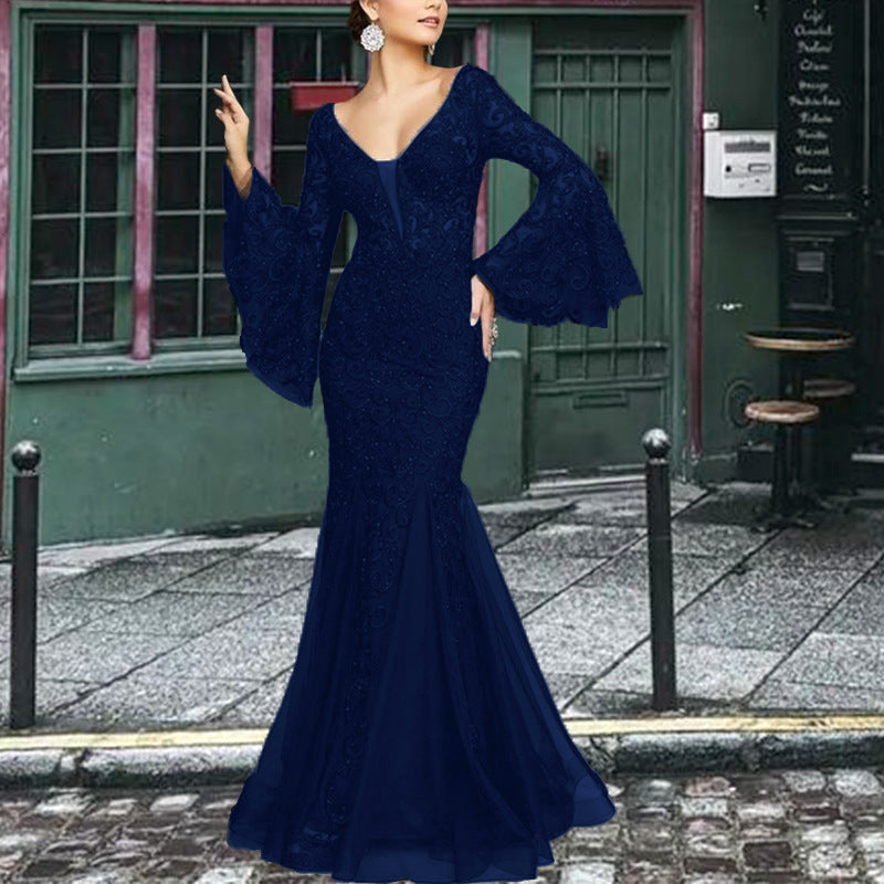 W&W Mode | Spitzenbesticktes schwarzes Meerjungfrau Kleid Slim für den Abend