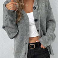 WW Kapuzen einreihiger Kordelzug Strickcardigan