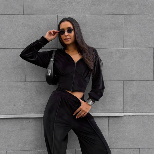 Damen Sportliches Loungewear-Set mit Kapuze und elastischem Bund WW