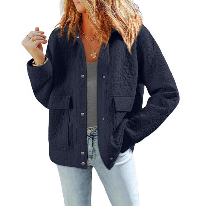 Damen Steppjacke mit praktischen aufgesetzten Taschen und floralem Muster WW