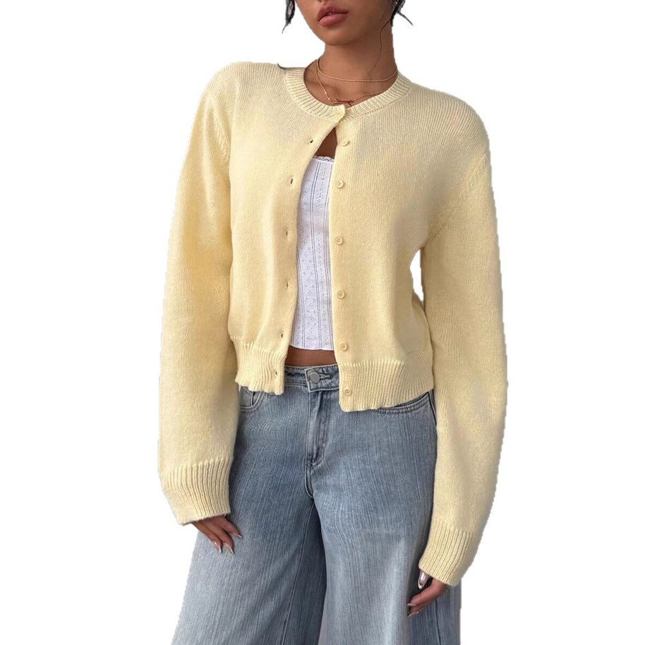 Damen Strickjacke mit Rundhalsausschnitt und Knopfleiste WW