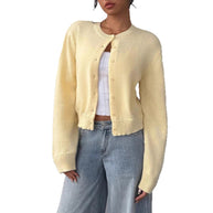 Damen Strickjacke mit Rundhalsausschnitt und Knopfleiste WW