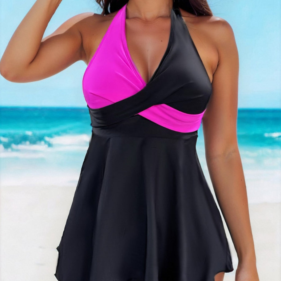Damen Badekleid mit modischem Wickeldesign und figurformender Silhouette WW