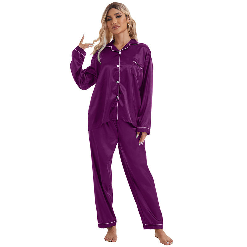 Damen Seiden Pyjama-Set mit elegantem Kragen und klassischem Schnitt WW