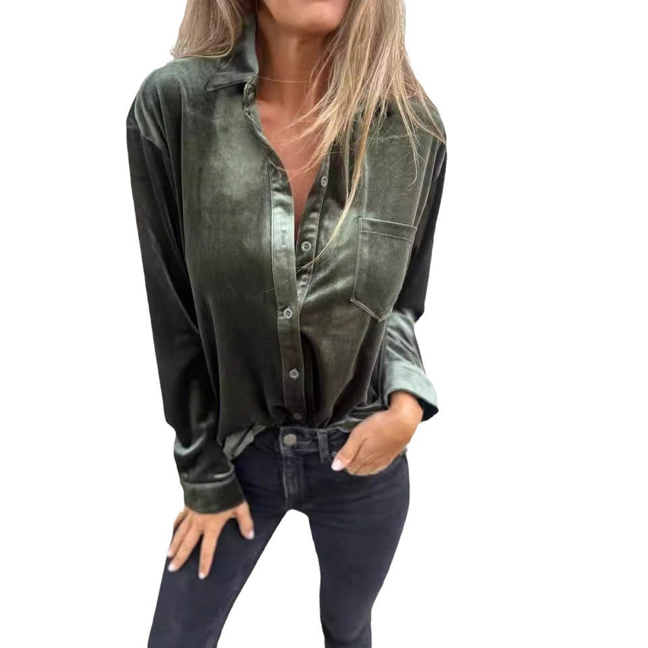 Damen Satin-Bluse mit edlem Glanz und hochwertiger Knopfleiste WW