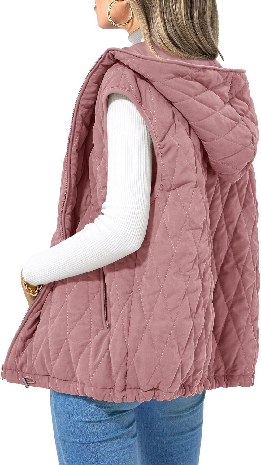 Damen gesteppte Hoodie-Weste mit praktischen Taschen WW