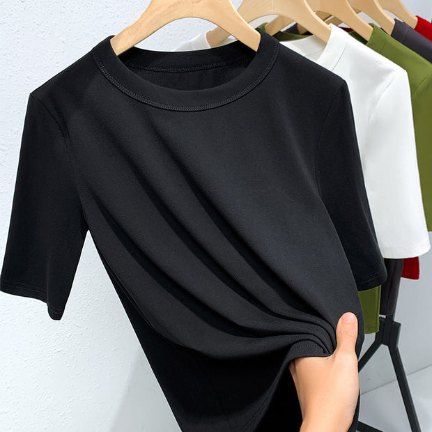 Damen Basic T-Shirt mit weicher Baumwollmischung und körperbetonter Passform WW