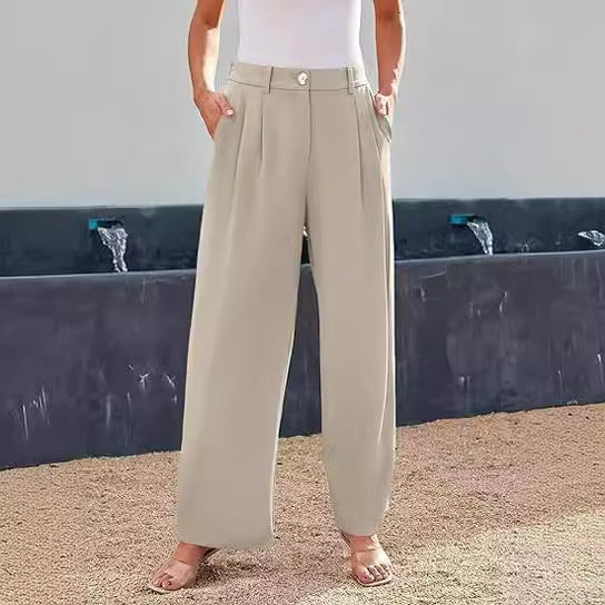 Damen weite High-Waist Stoffhose mit seitlichen Eingrifftaschen WW