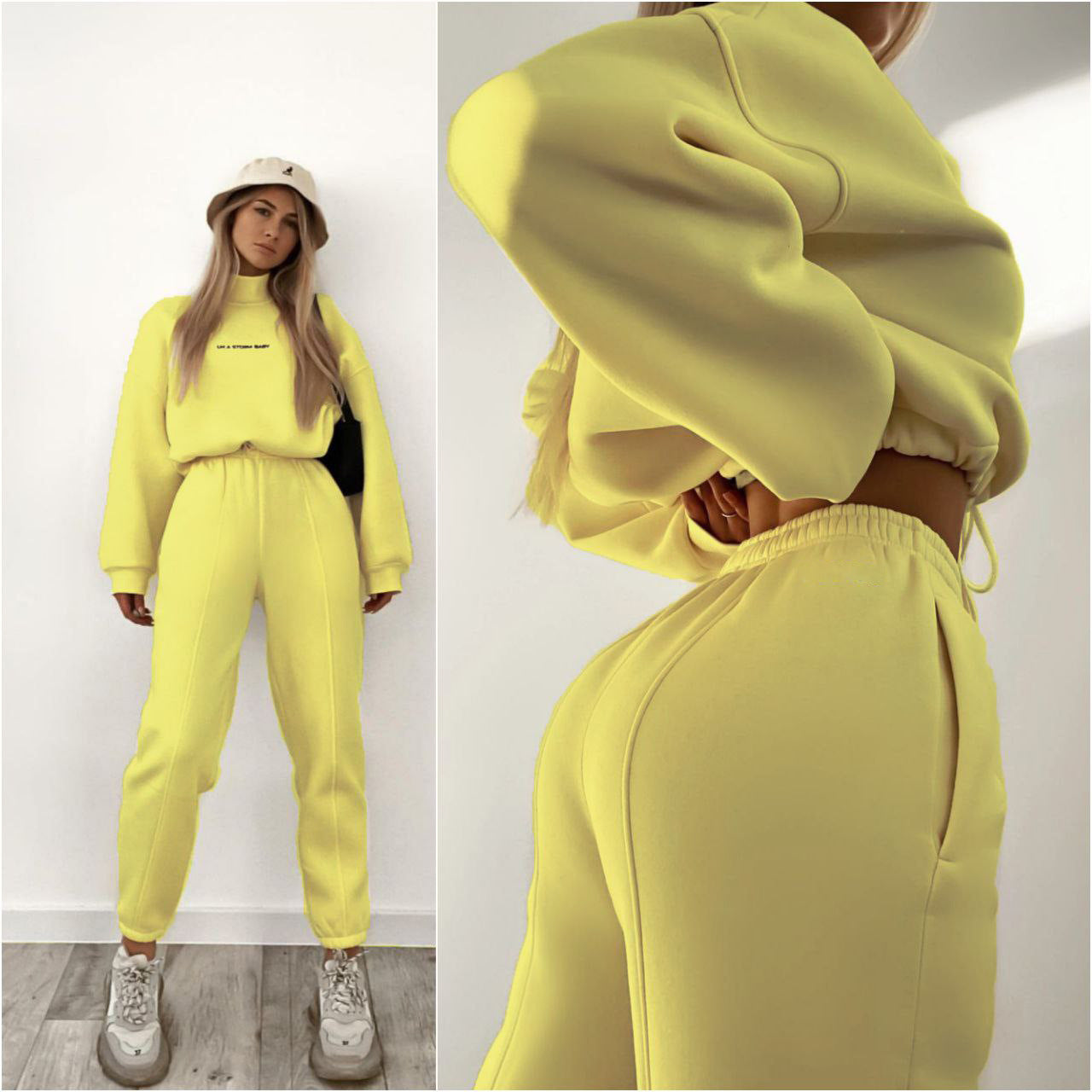 Damen sportliches Sweat-Set mit hohem Kragen und weitem Schnitt WW