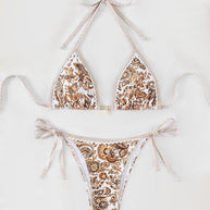 Damen Triangel-Bikini-Set mit verspieltem Blumenmuster und verstellbaren Bindebändern WW