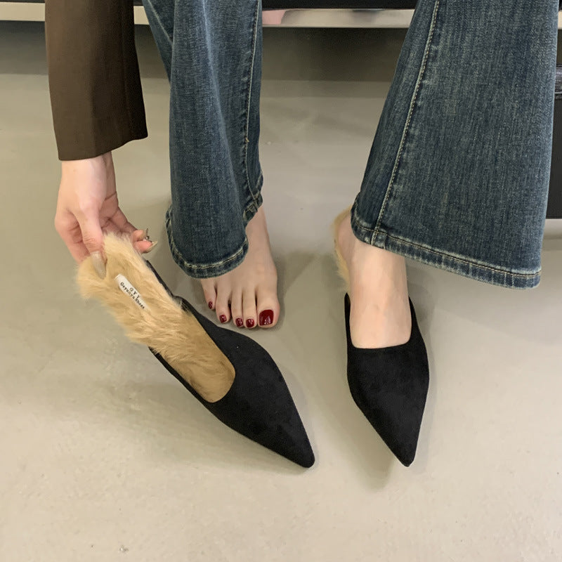 Damen Spitzen-Mules mit luxuriösem Fellfutter und elegantem Design WW