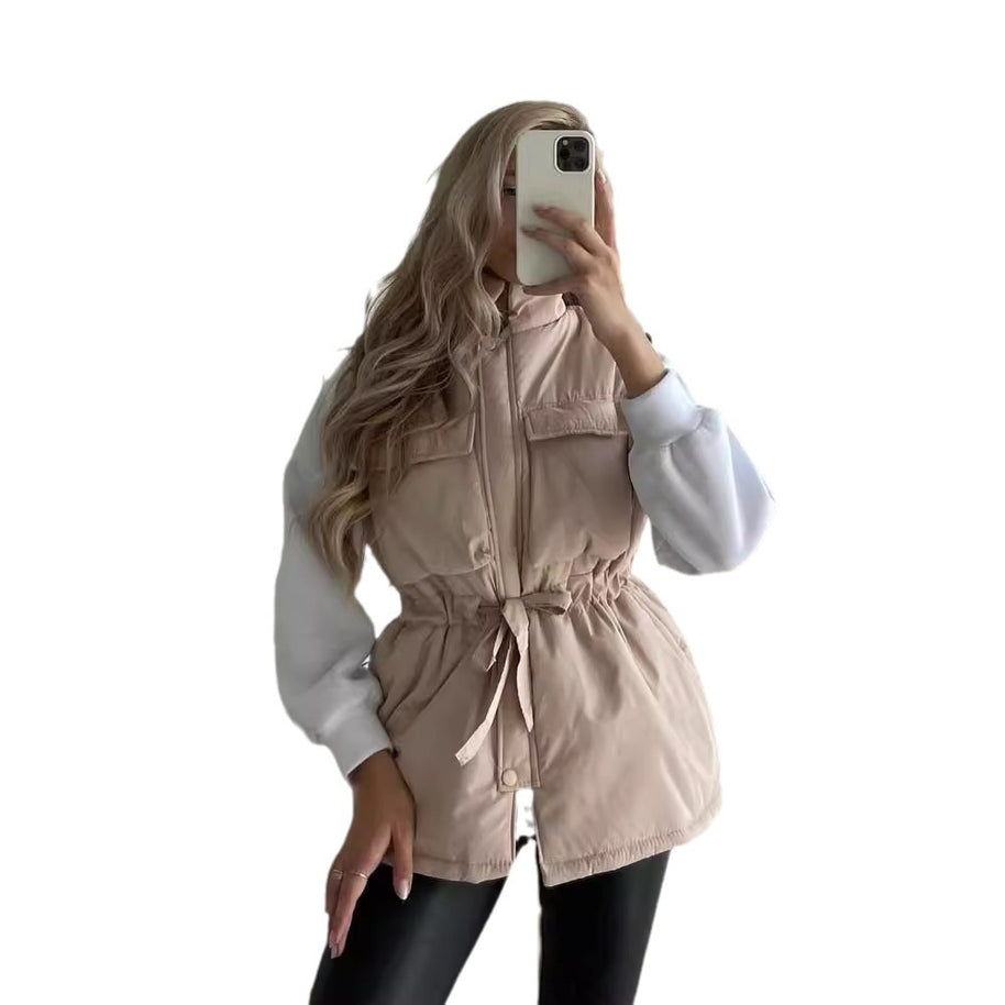 Damen sportliche Weste mit Kapuze und Taillenzug WW