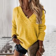 Damen V-Ausschnitt Strickpullover mit Oversize-Schnitt und Rippdetails WW