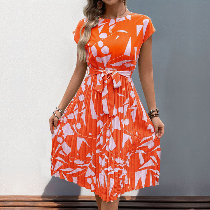 Damen Midikleid mit angesagtem geometrischem Mustermix und taillierbarem Gürtel W&W Mode