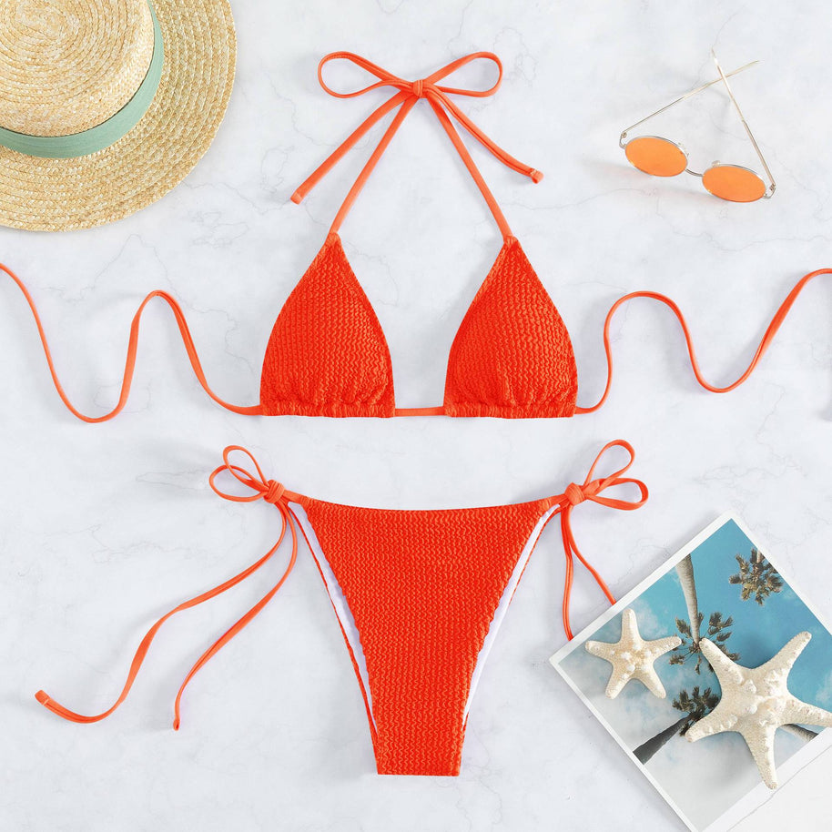 Damen Bikini-Set mit raffinierten Bindeschnüren und strukturierter Oberfläche WW