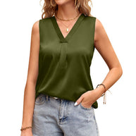 WW | V-Ausschnitt Freizeit Satin Ärmelloses Weste Shirt