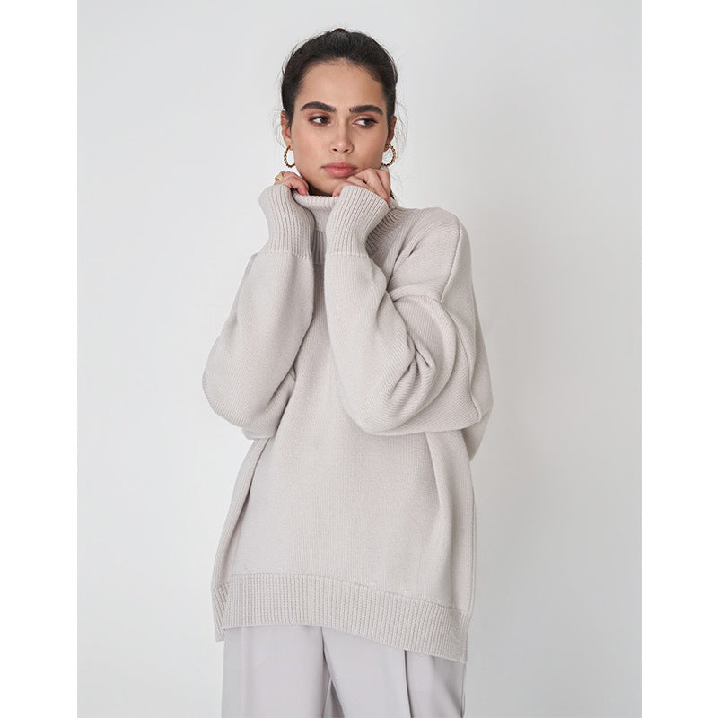 Damen Oversized Pullover mit hochgeschlossenem Kragen WW
