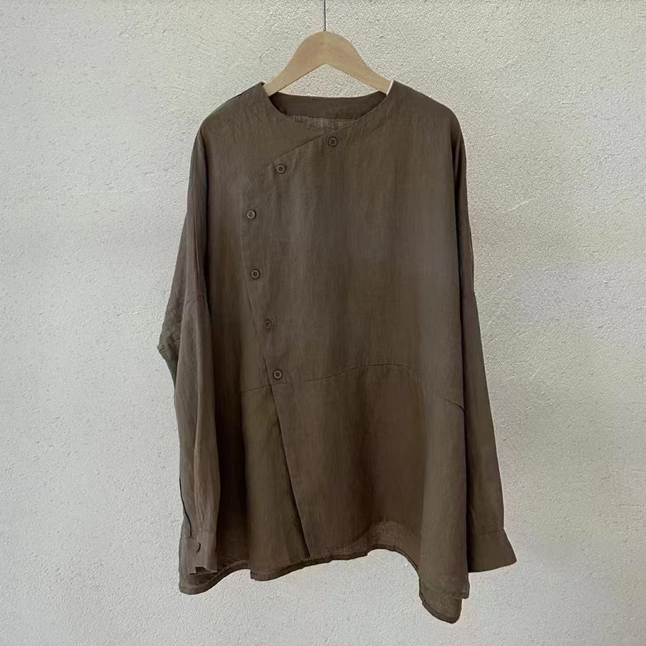 Damen Relaxed Fit Leinen Button-Up Top WW