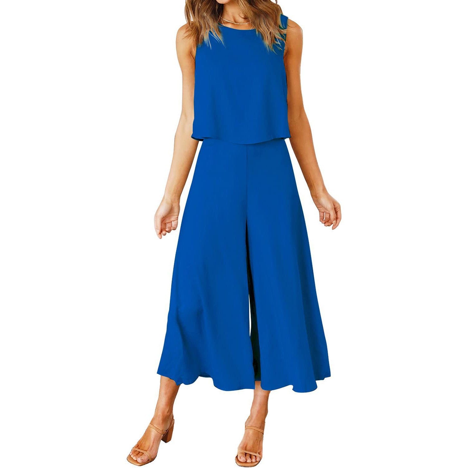 Damen Luftiger Jumpsuit mit schwingendem Bein und ärmellosem Design WW