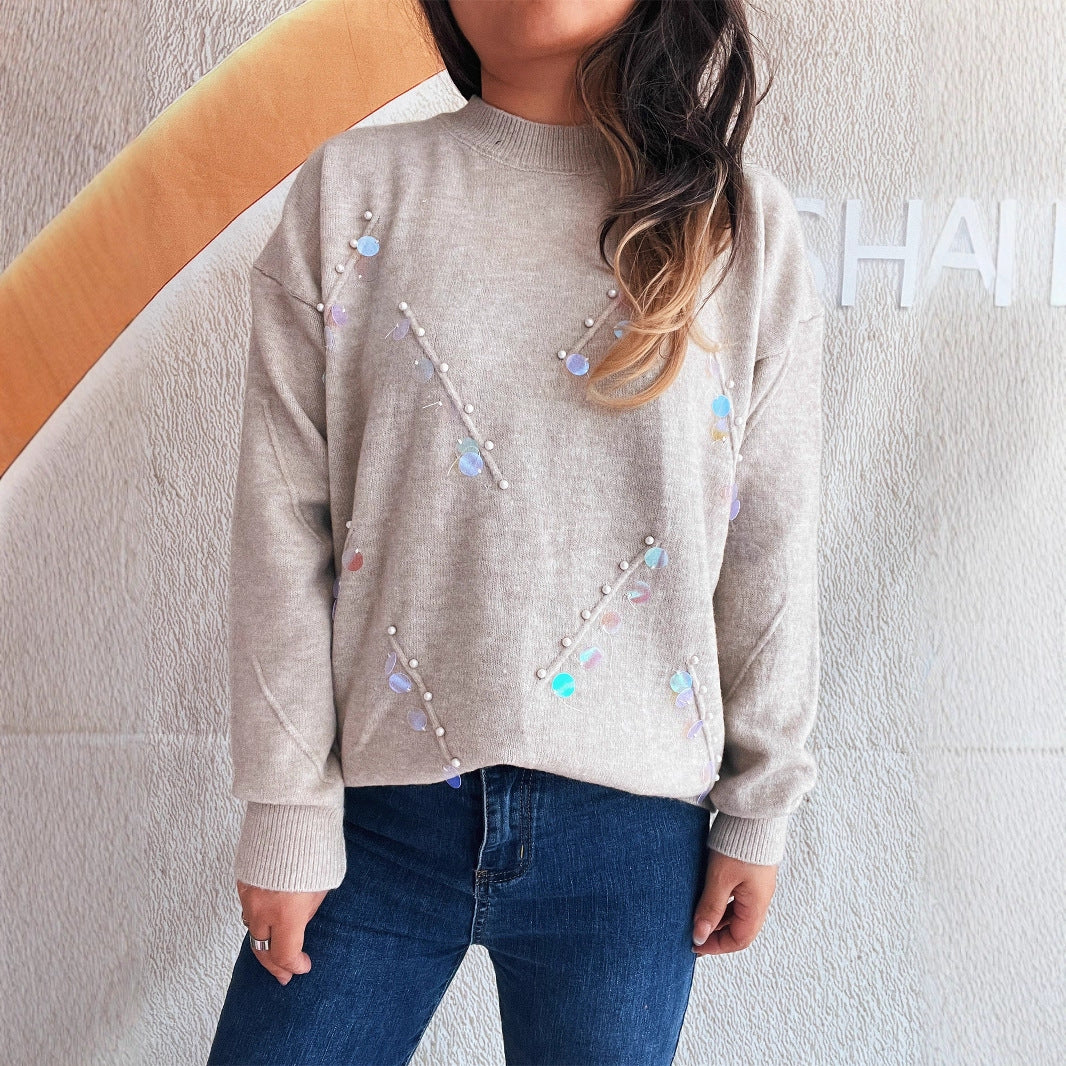 Damen Pullover mit modischen Perl- und Strassdetails WW