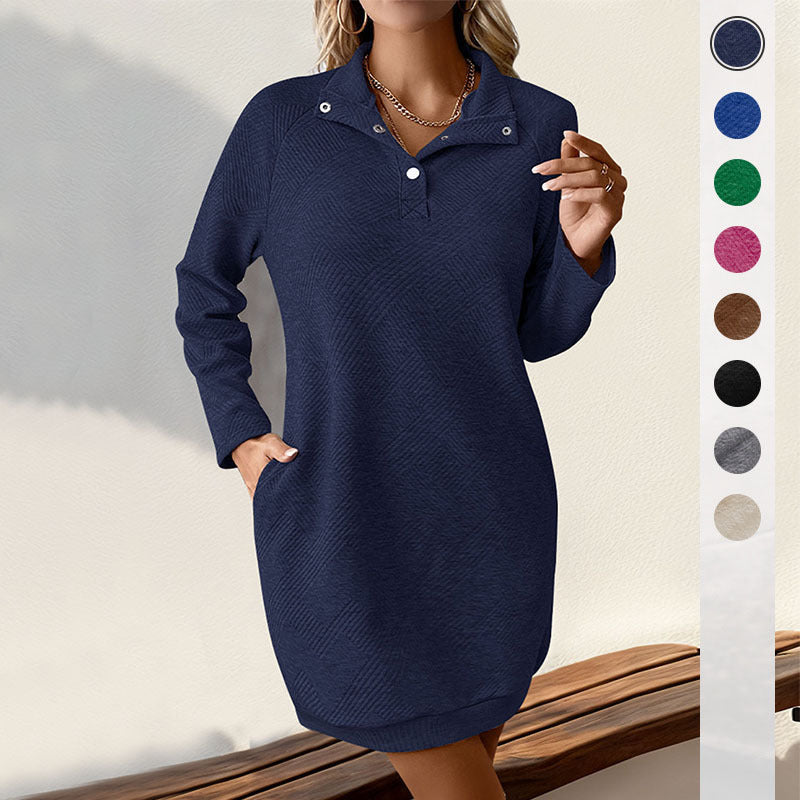 Damen Freizeitkleid mit modernem Kragen und Knopfdetail WW