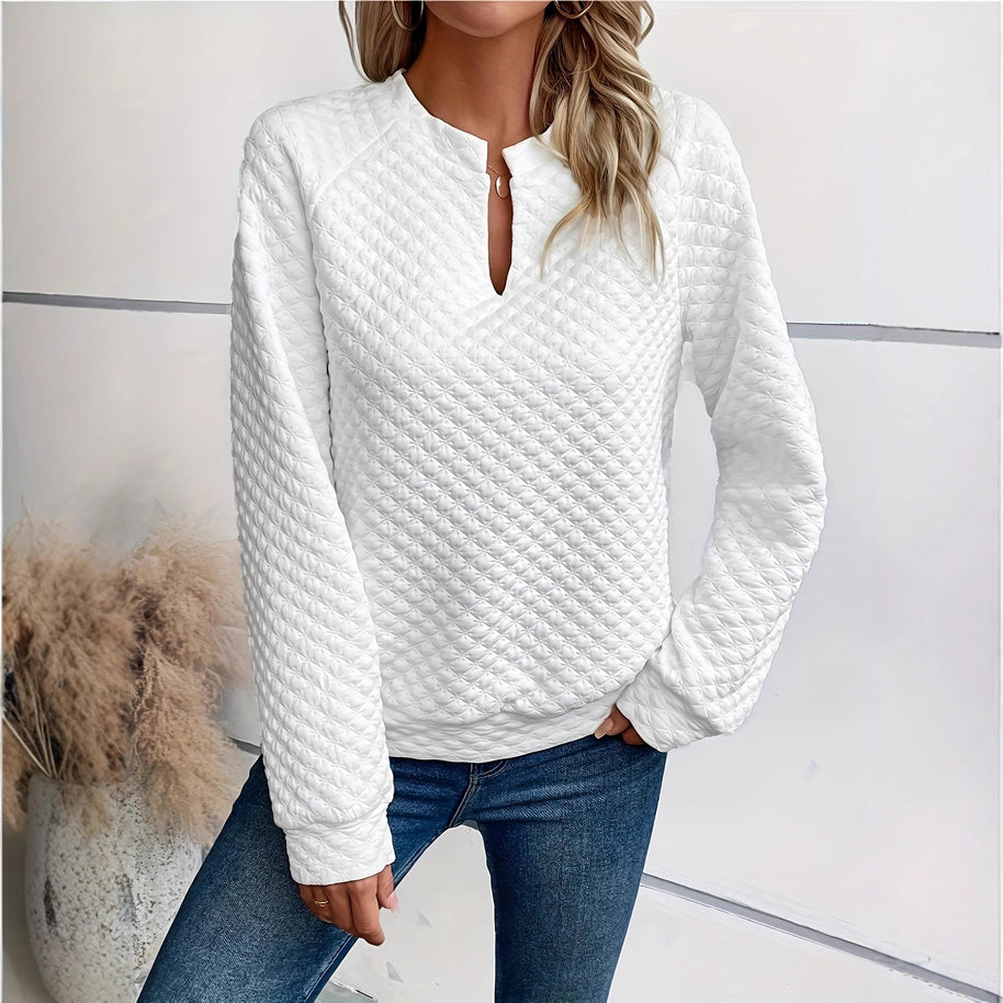 Damen Strickpullover mit strukturiertem Muster und modischem V-Ausschnitt WW