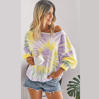 Damen lässiges Sweatshirt mit asymmetrischem Ausschnitt und modernem Tie-Dye-Design WW