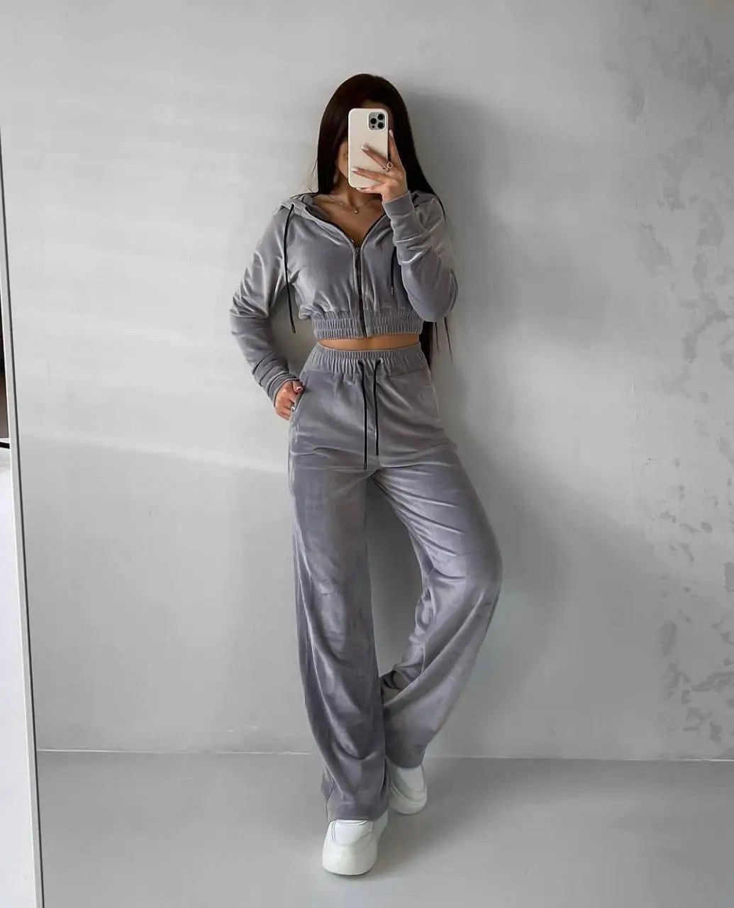 Damen sportliches Fleece-Trainingsset mit Kapuze WW