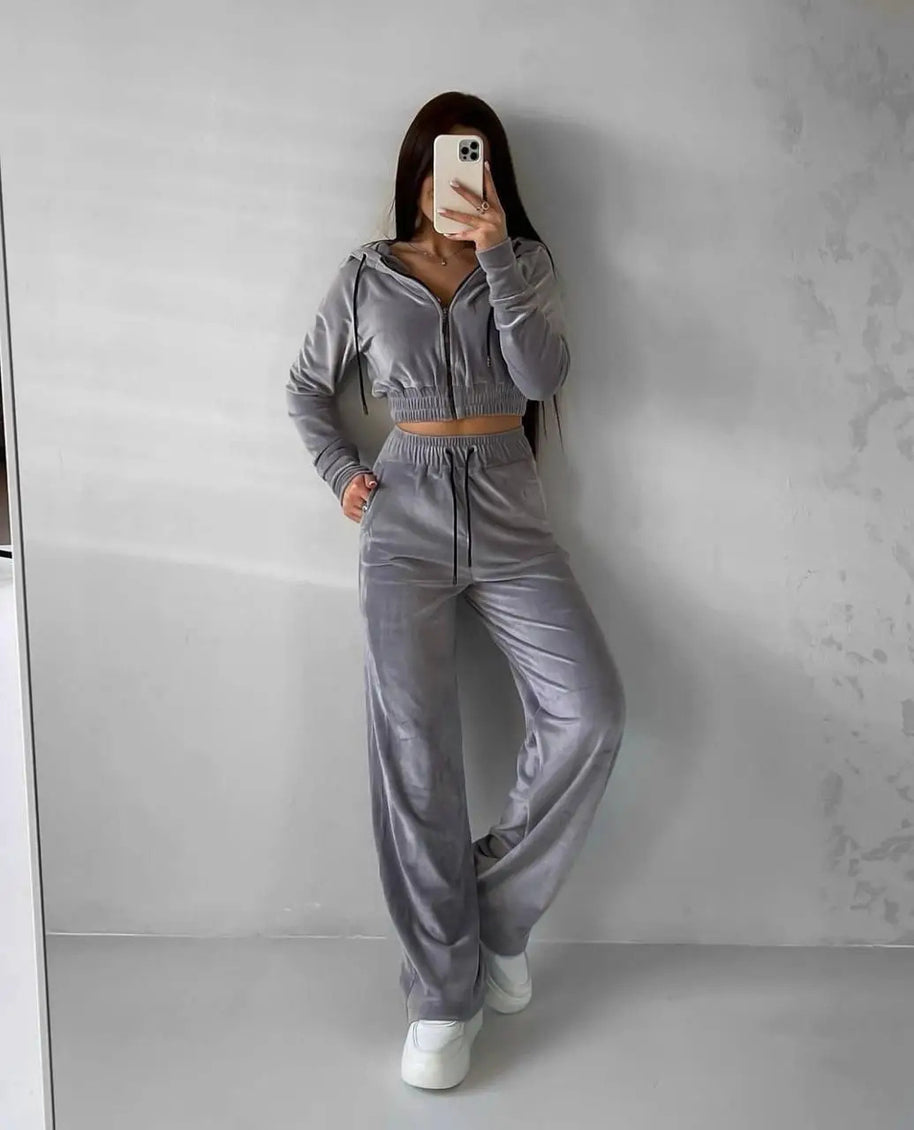 Damen sportliches Fleece-Trainingsset mit Kapuze WW