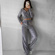 Damen sportliches Fleece-Trainingsset mit Kapuze WW