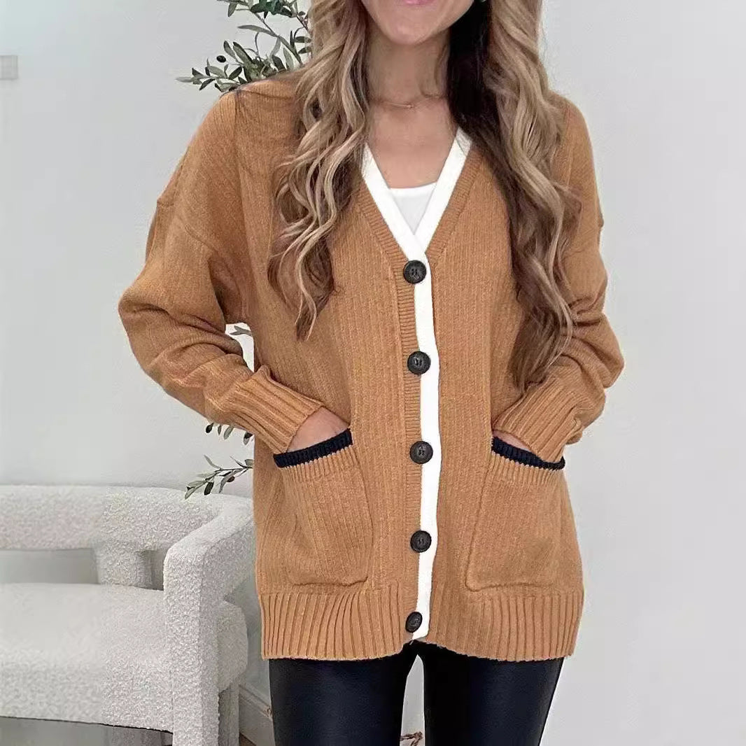 Damen Strickjacke mit Taschen und modernen Knöpfen WW
