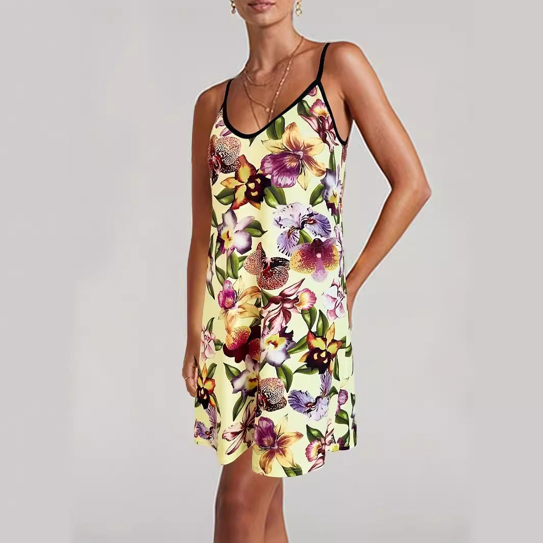 Damen Sommerkleid mit floralem Print und verstellbaren Trägern WW