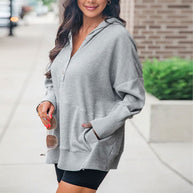 Damen Kapuzenpullover mit Knopfleiste und praktischen Taschen WW
