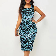 Damen figurbetontes Kleid mit modischem Leopardenmuster und schulterfreier Optik WW