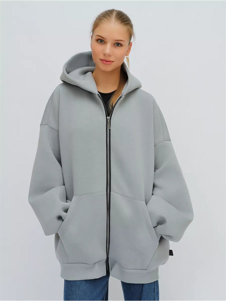 Damen Oversized Kapuzenjacke mit durchgehendem Reißverschluss und extrem bequemem Schnitt WW