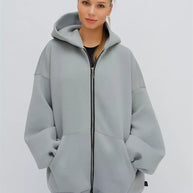 Damen Oversized Kapuzenjacke mit durchgehendem Reißverschluss und extrem bequemem Schnitt WW