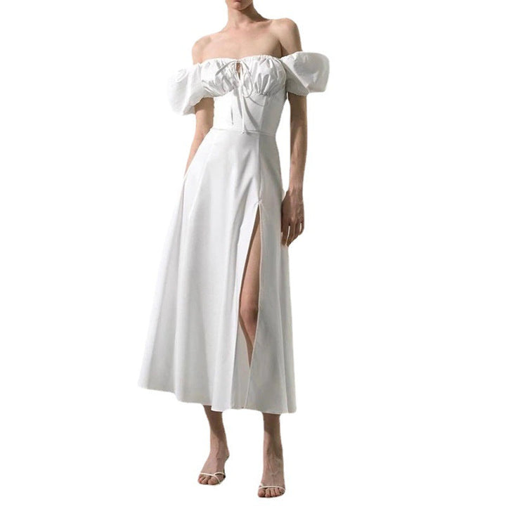 Damen Maxikleid mit schulterfreier Silhouette und raffinierten Puffärmeln W&W Mode