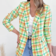 Damen Stilvoller Karoblazer mit doppelt geknöpften Taschen WW