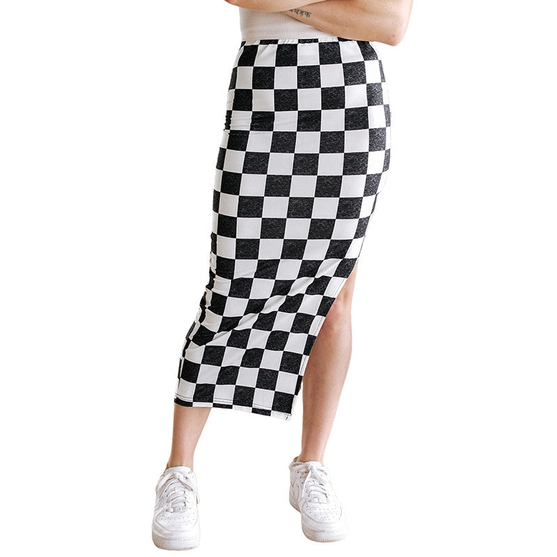 Damen Midirock mit grafischem Karomuster und seitlichem Schlitz WW