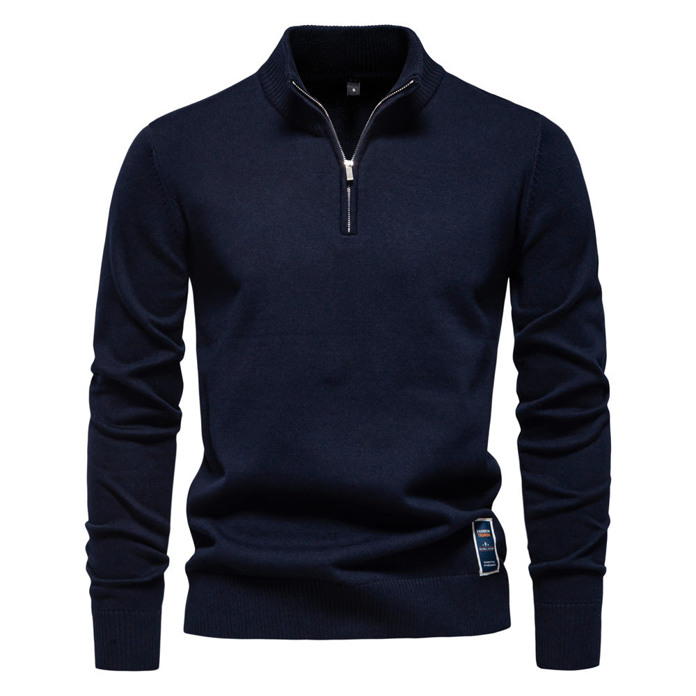 Herren Pullover mit halbem Reißverschluss und modernem Stehkragen WW
