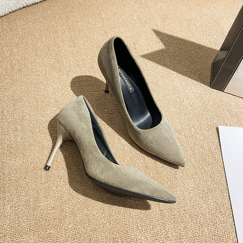Damen elegante spitze Pumps mit bequemem Blockabsatz und hochwertigem Wildleder-Werk WW