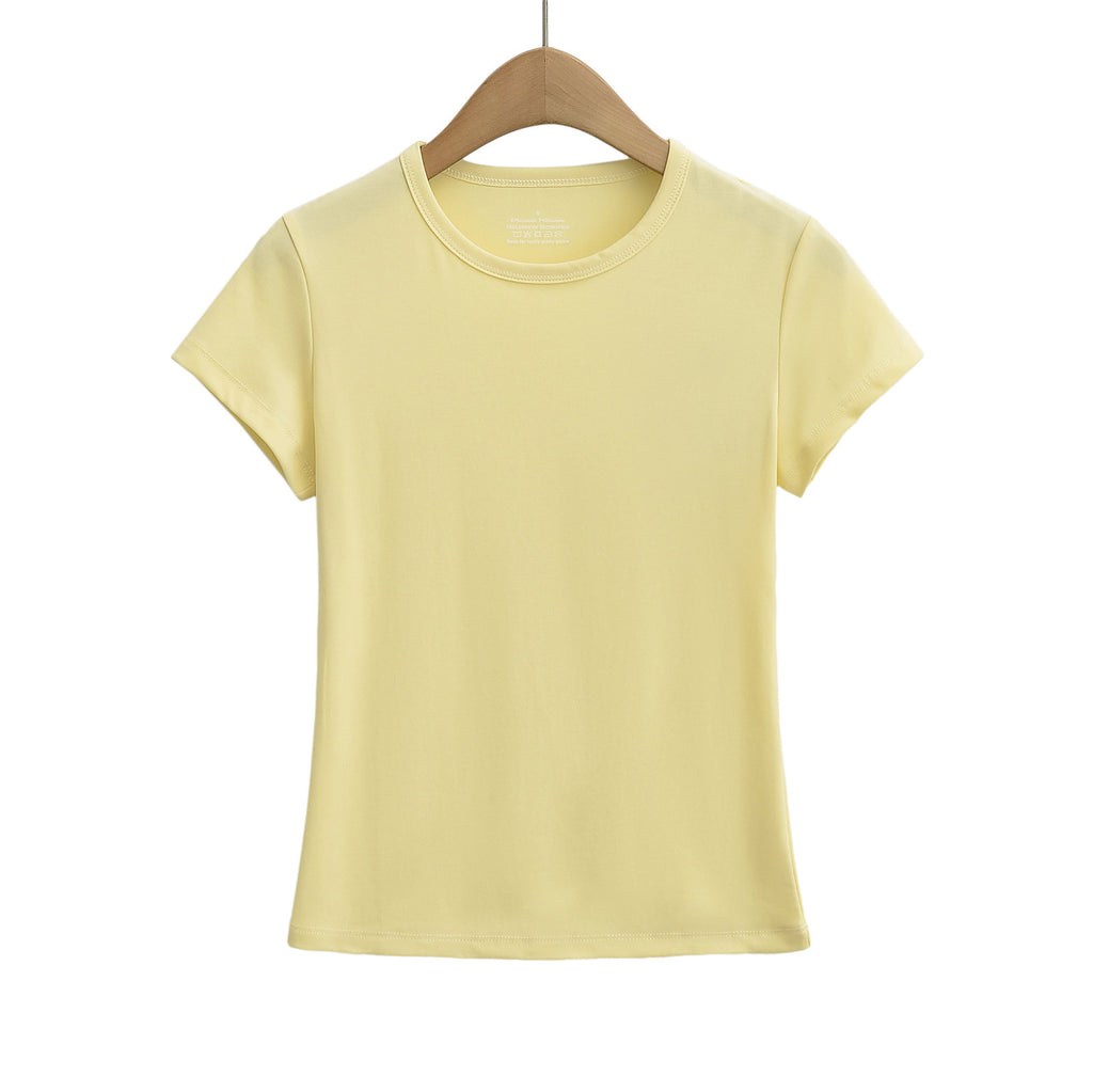 Damen Basic T-Shirt mit rundem Ausschnitt und figurbetontem Schnitt WW
