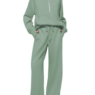 Damen Sportliches Loungewear-Set mit hohem Kragen und weiten Beinen WW