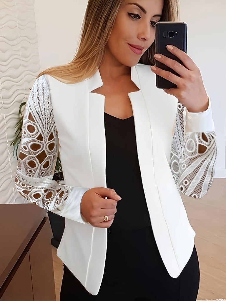 Damen elegante Jacke mit transparenten, bestickten Ärmeln WW